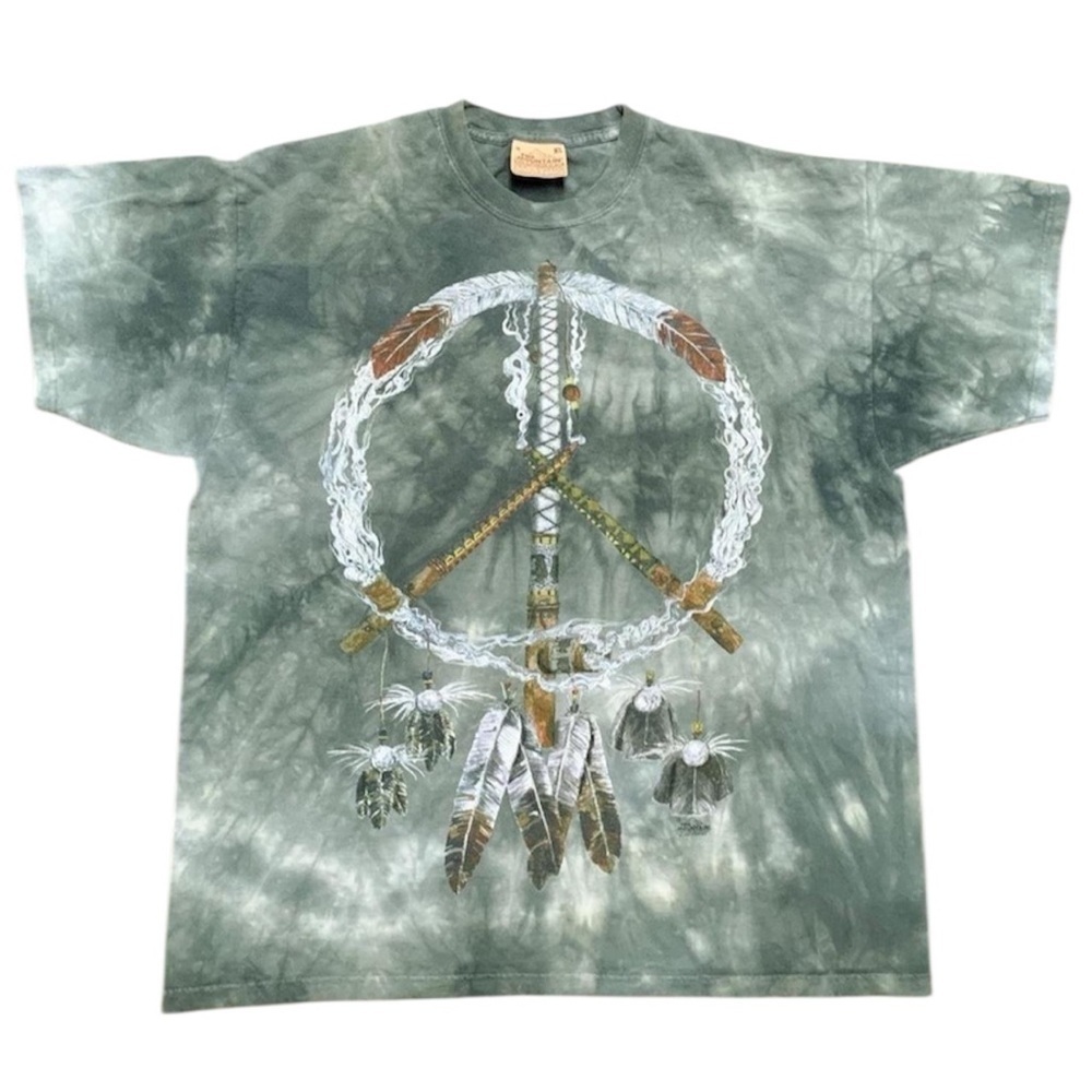 Vtg 1997 The Mountain Peace Pipe Dreamcatcher Tie Dye Tee XL 24.5x29.75